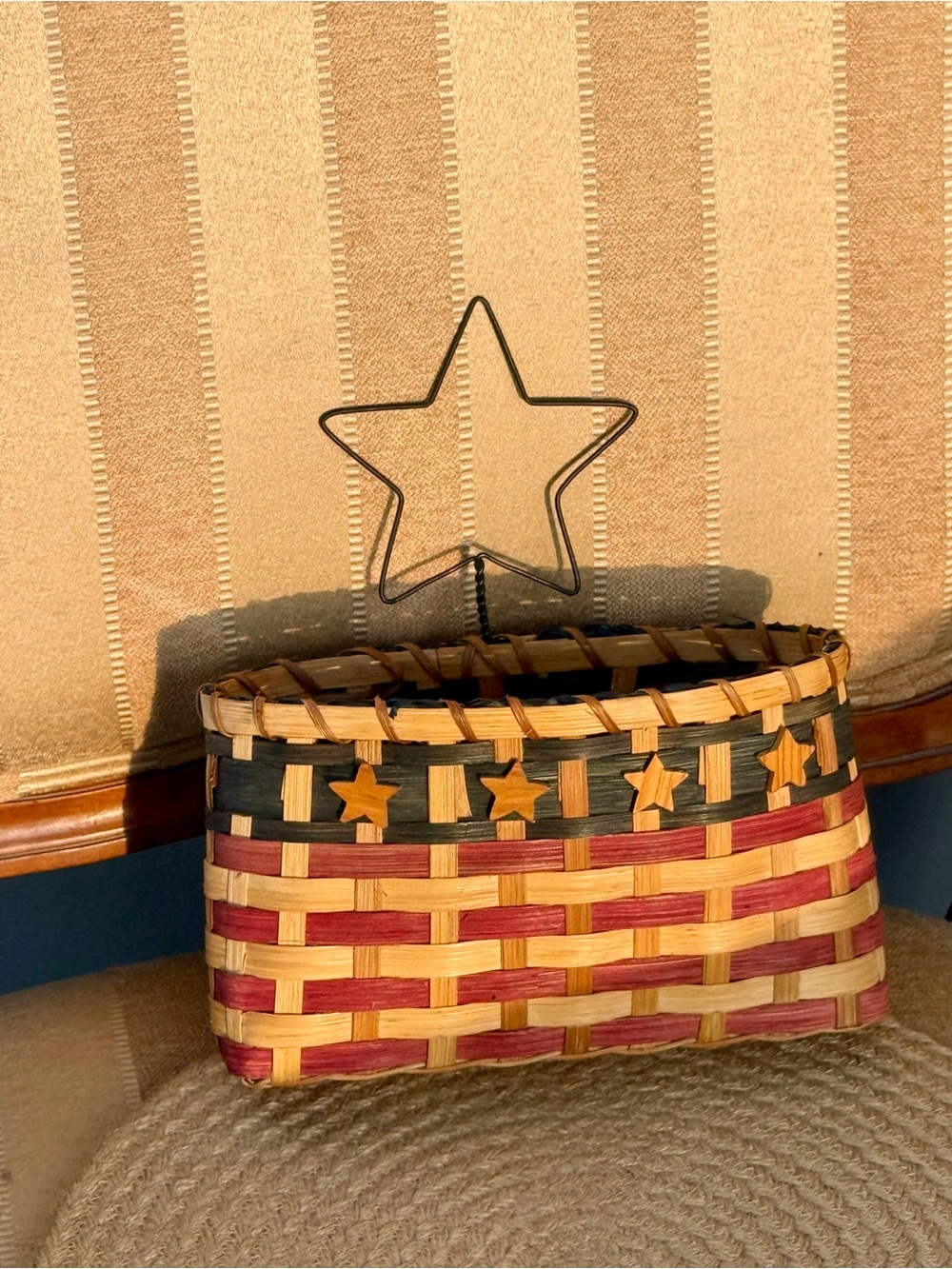 Vintage Country Cottage Patriotic Wall Pocket Basket